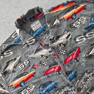 David Carey Men 2X Chevrolet SS Muscle Car Print Button Down Shirt Grey